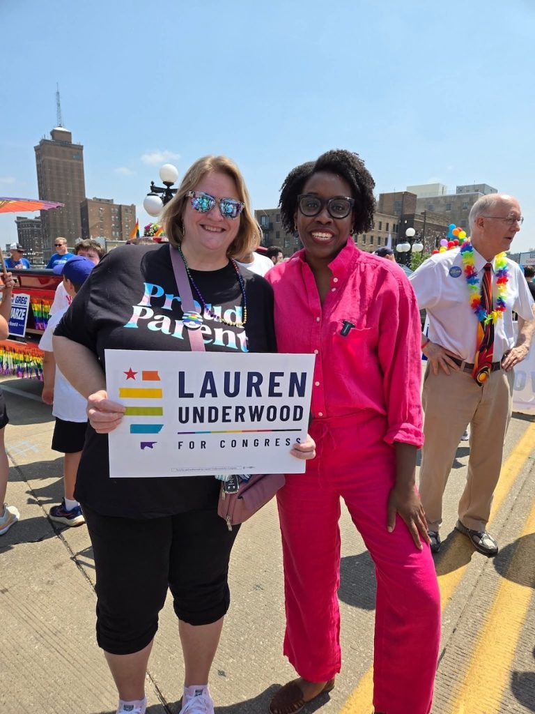 Linda Hatfield and Lauren Underwood at Pride Parade